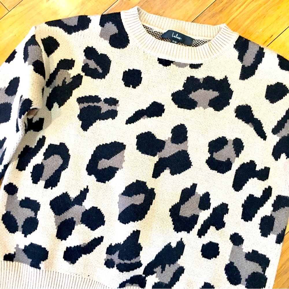 Lulus cheetah leopard animal print sweater crop winter tan beige small